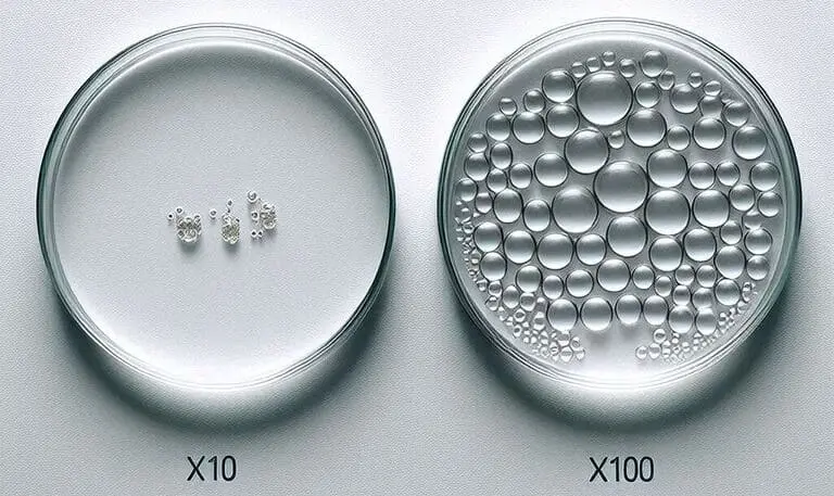 La taille d'échantillon et effet grossissant d'un microscope
